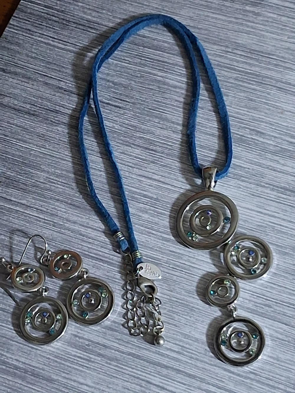 Lia Sophia Blue Cord Silver-Tone Triple Circle Necklace and Earring Set